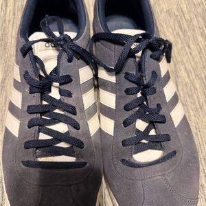 Adidas Men's Dark Blue and White Sneakers